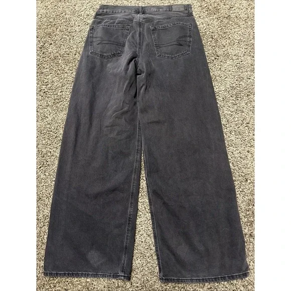 American Eagle Low Rise Skater Jeans Women's Size 8 Black Baggy Wide Leg Grunge - Picture 6 of 11